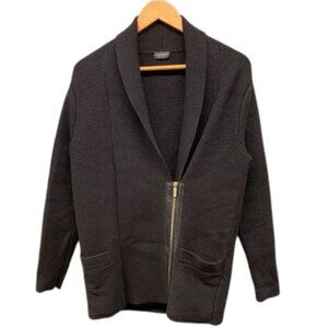 Club Monaco Cardigan Women’s Black 100% Wool Leather Trim‎ Knit Italian XS